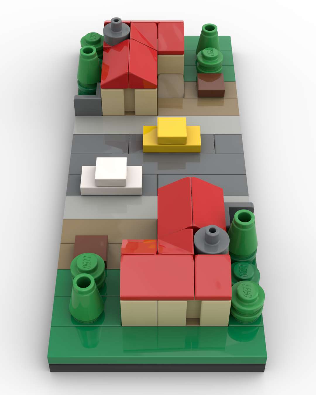 Two micro-scale houses arranged around a crossroads.
