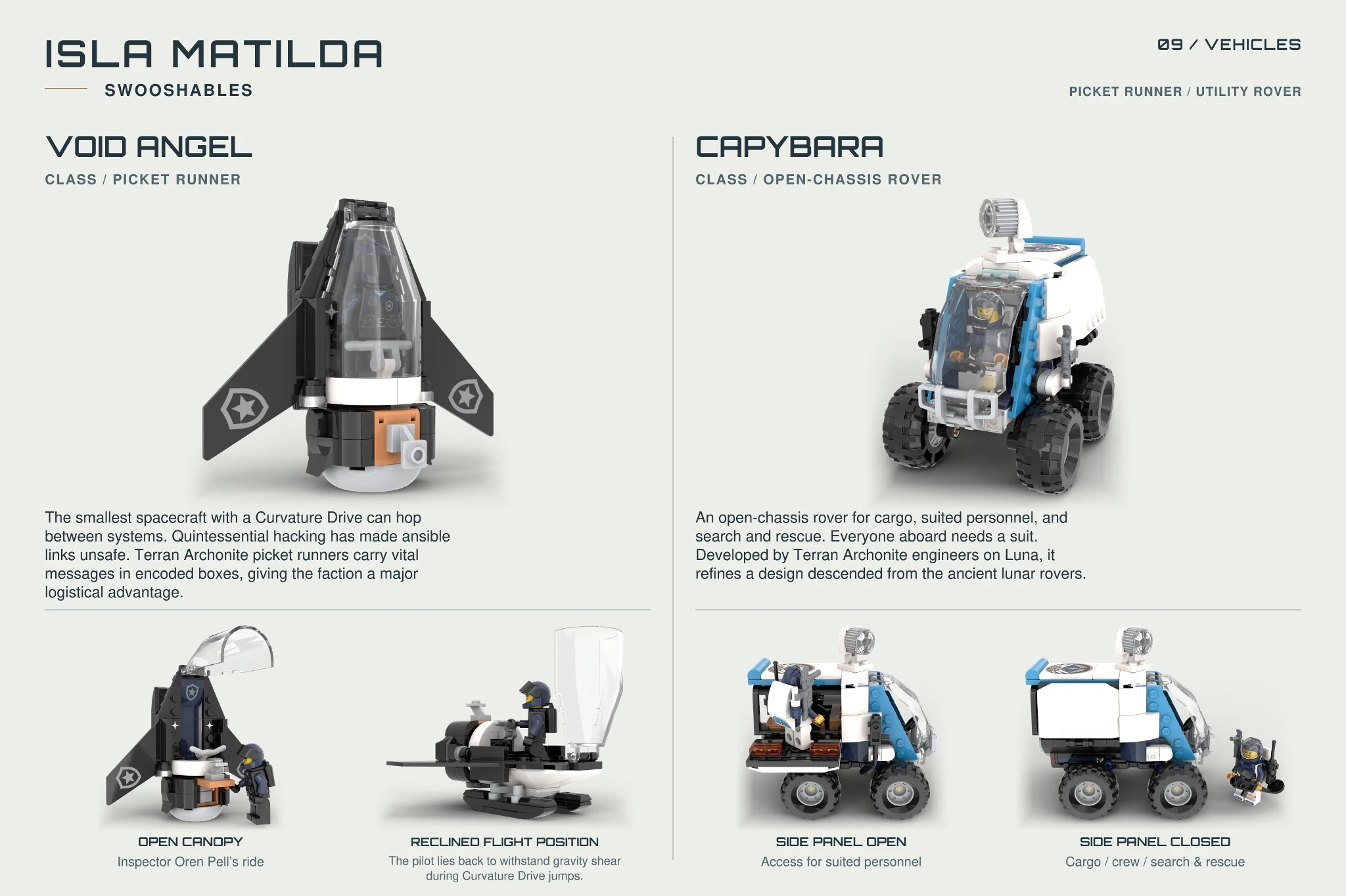 Void Angel picket runner and Capybara rover, with open cockpits and cargo bays