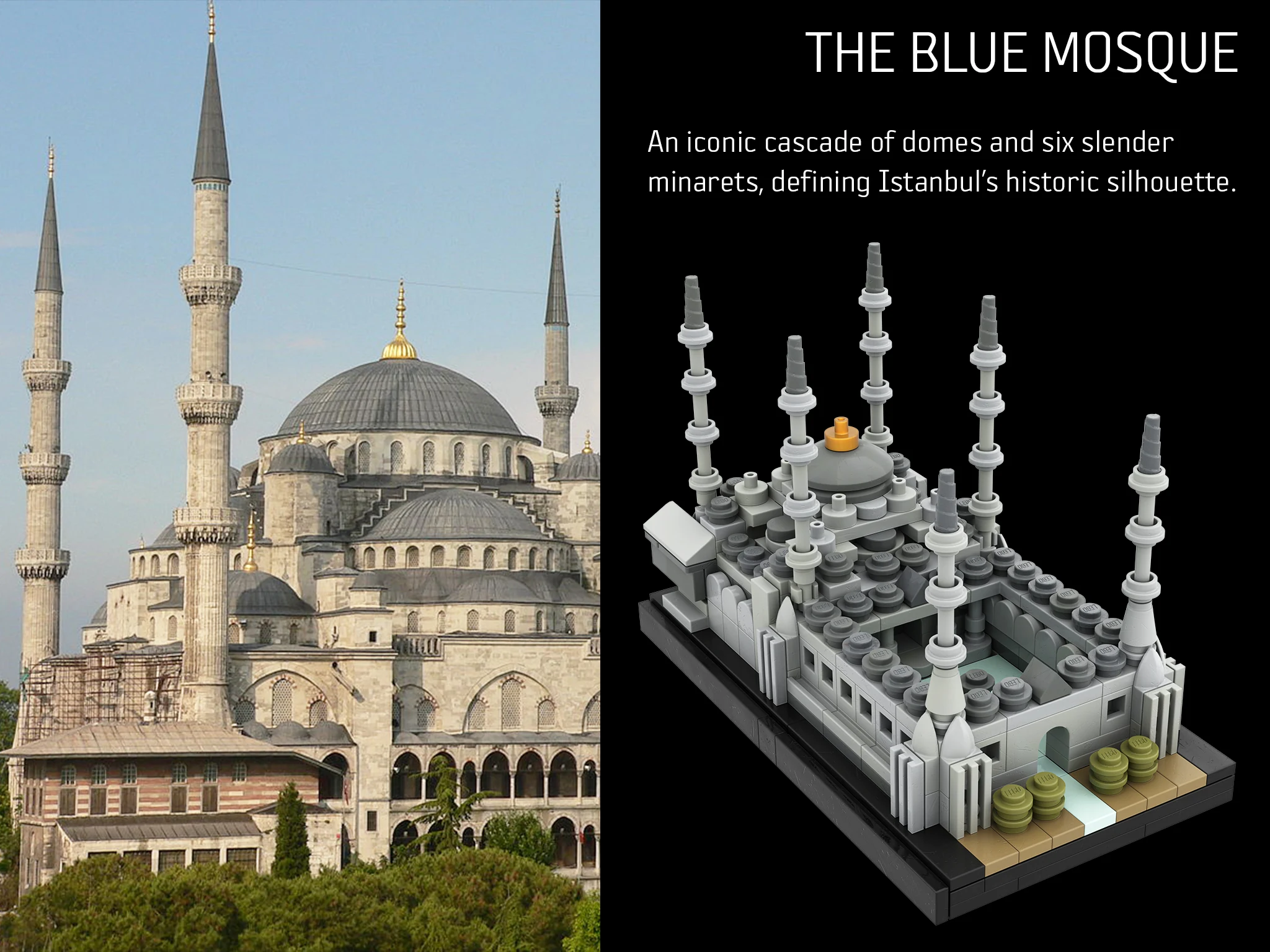 The Blue Mosque: amended presentation comparing the microscale model and its real-world inspiration